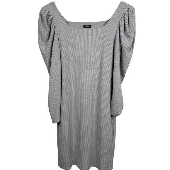 Express Puff Sleeve Ribbed Long Sleeve Mini Gray Dress M NWT - Picture 9 of 10